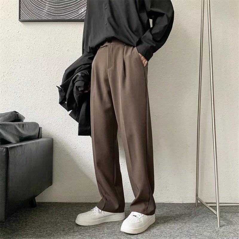 青年垂感直筒西装裤子男春季半松紧腰阔腿休闲裤韩版潮流九分西裤