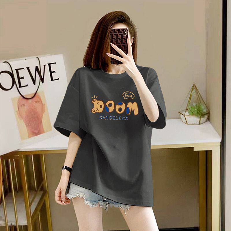 100%纯棉短袖t恤女2026新款夏季oversize宽松印花显瘦中长款上衣