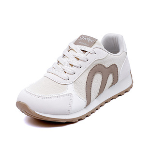 德训鞋女单鞋春秋季皮面拼色休闲百搭运动板鞋女小白鞋