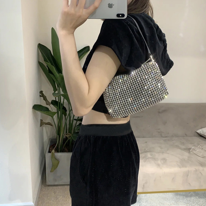 百搭水钻包新款链条小方包