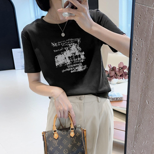 薄款 小众设计感美式 夏装 字母印花短袖 圆领上衣ins潮 t恤女2025新款