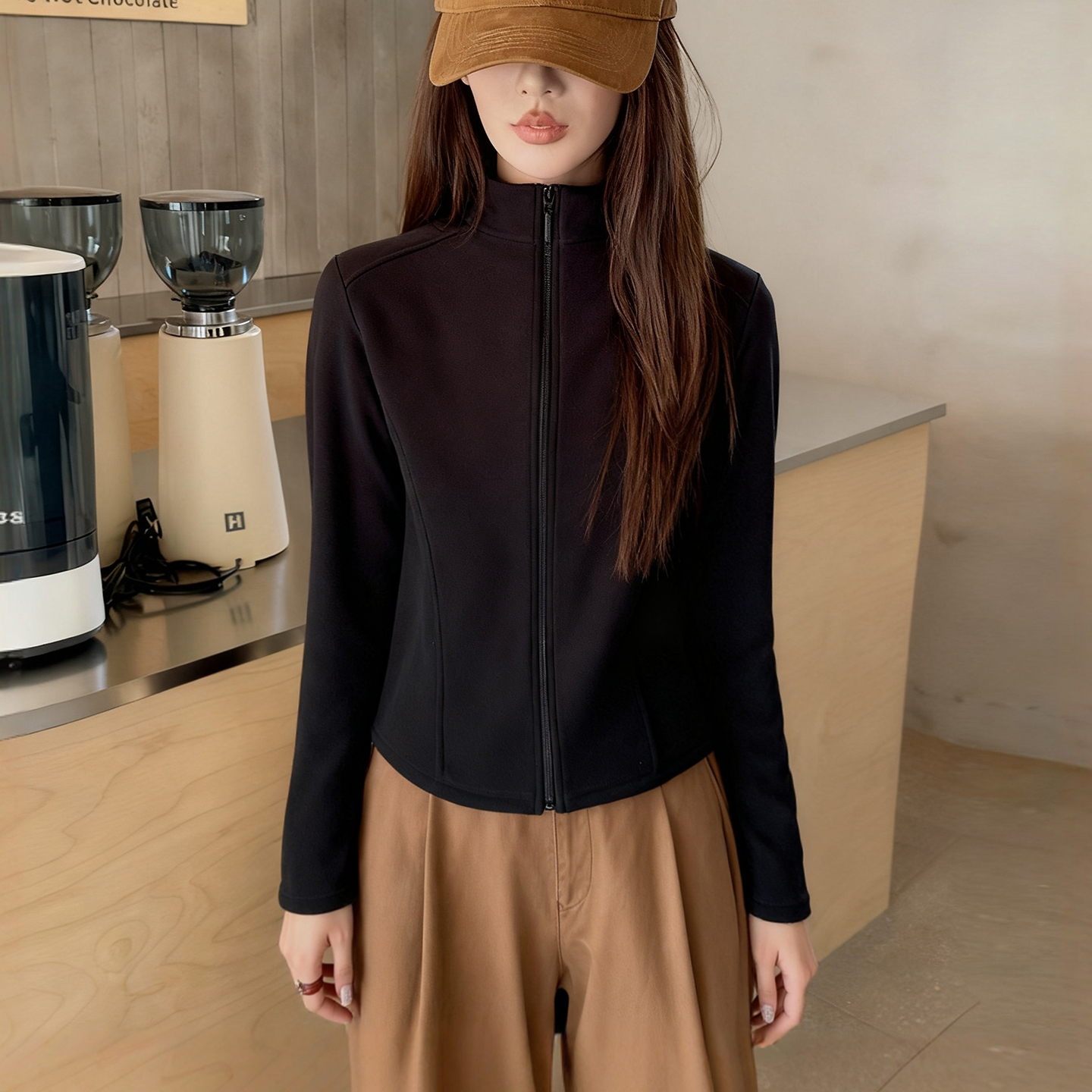 美式复古立领保暖卫衣开衫外套女