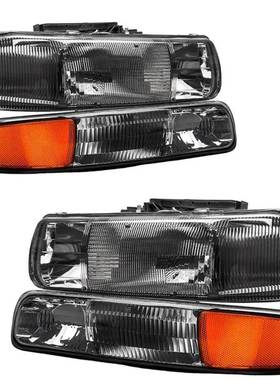 适用于99-02雪佛兰Silverado车头灯+保险杠灯组件 烟熏黑