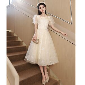 春秋气质法式女新款成人礼香槟色晚礼服宴会小个子主持人礼服艺考