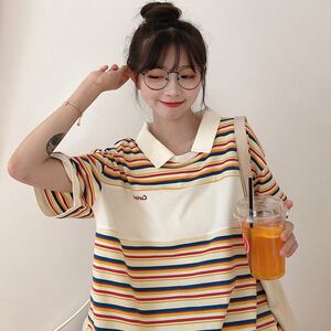 短袖条纹宽松夏季女网红洋气上衣新款ins日系半袖t恤韩版7193