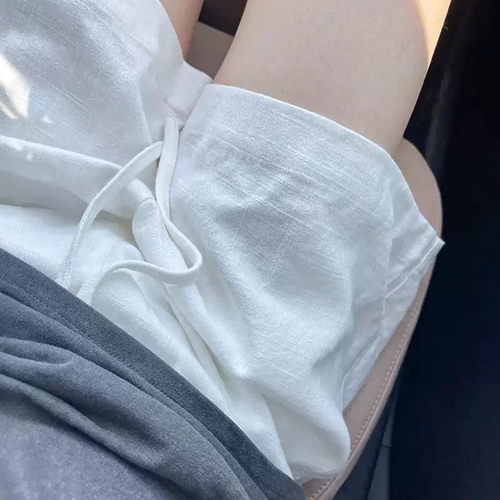 白色天丝亚麻短裤女新款夏季冰丝莱赛尔中裤a字棉麻休闲五分裤