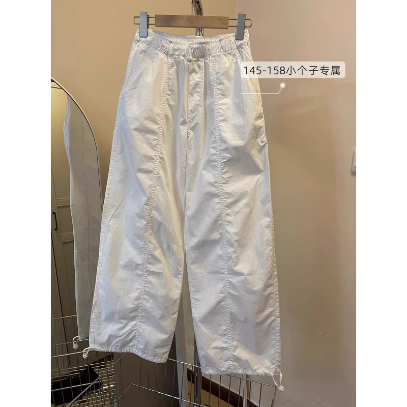150小个子白色阔腿裤子女美式高街宽松抽绳薄款速干运动工装裤xxs