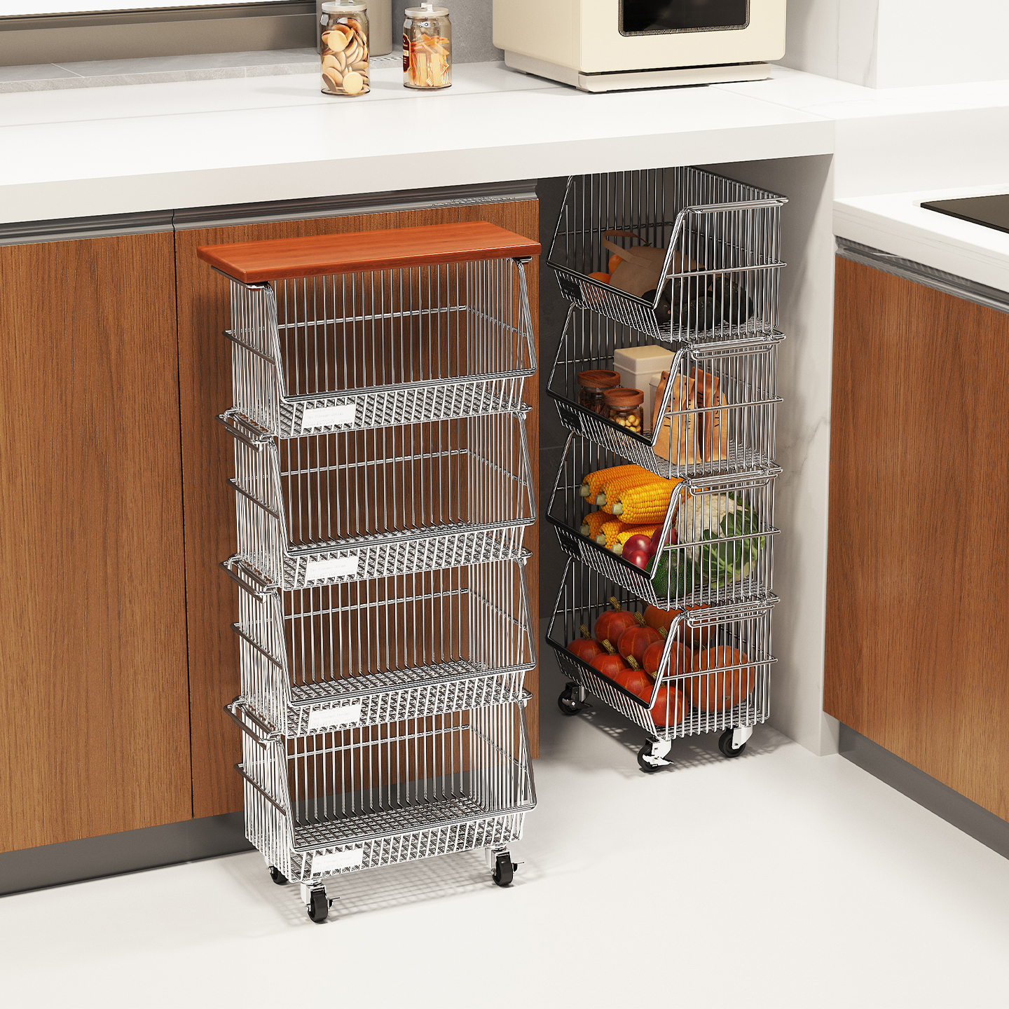 环图橱柜下小推车不锈钢置物架