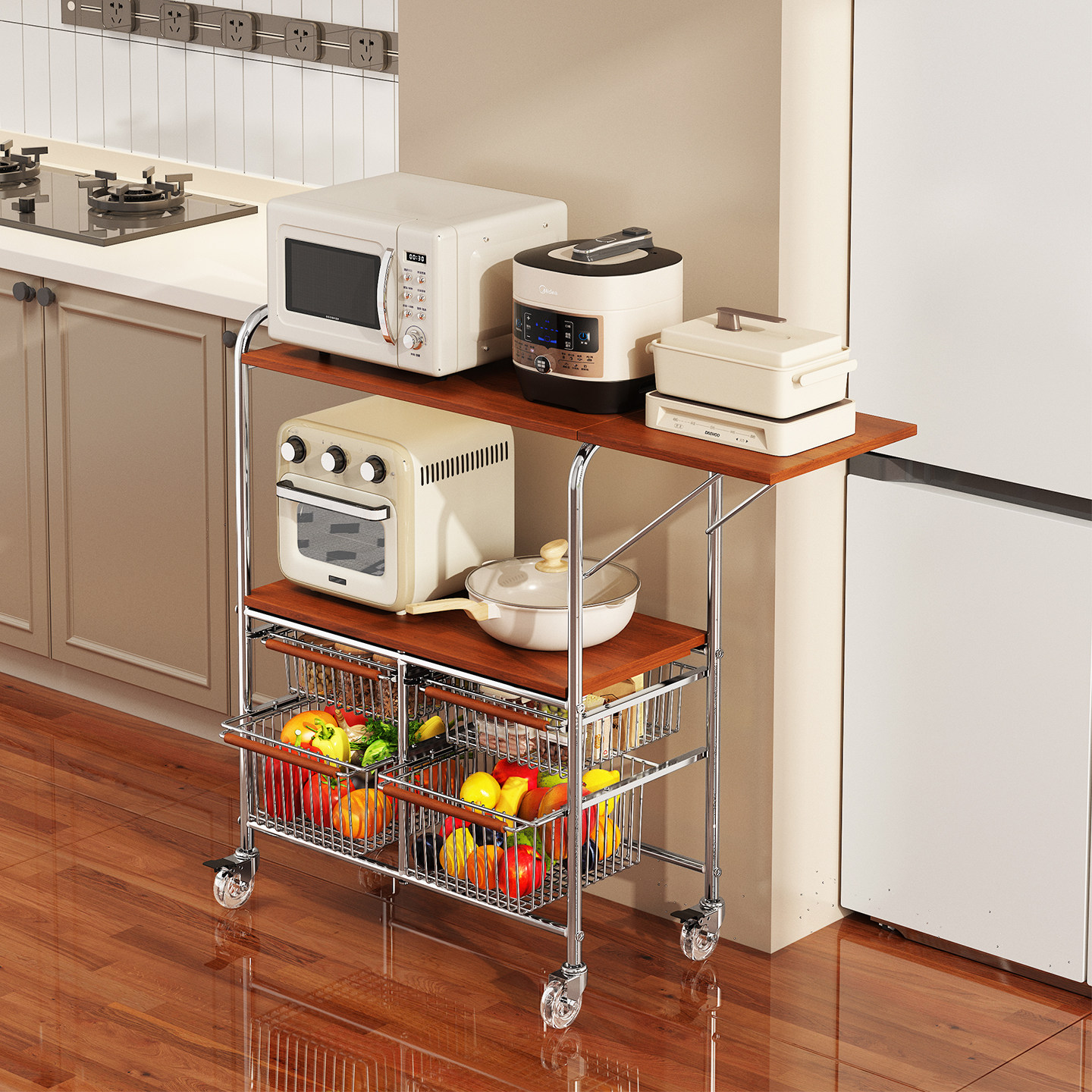 厨房置物架落地微波炉锅具收纳柜多功能菜篮子切菜工作台分层橱柜,厨房/烹饪用具,微波炉置物架,淘宝优惠券,粉丝福利购,淘宝优惠卷