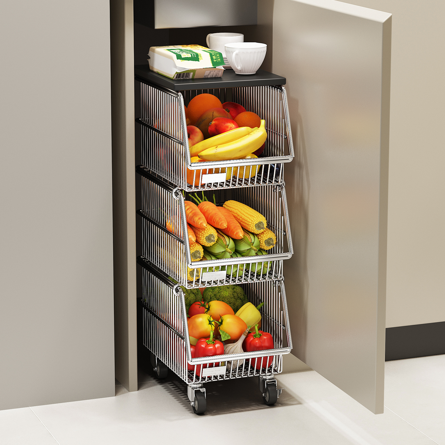 不锈钢蔬菜水果架子置物架客厅零食落地收纳架多层分区饮料整理架,收纳整理,整理架/置物架/收纳架,淘宝优惠券,粉丝福利购,淘宝优惠卷