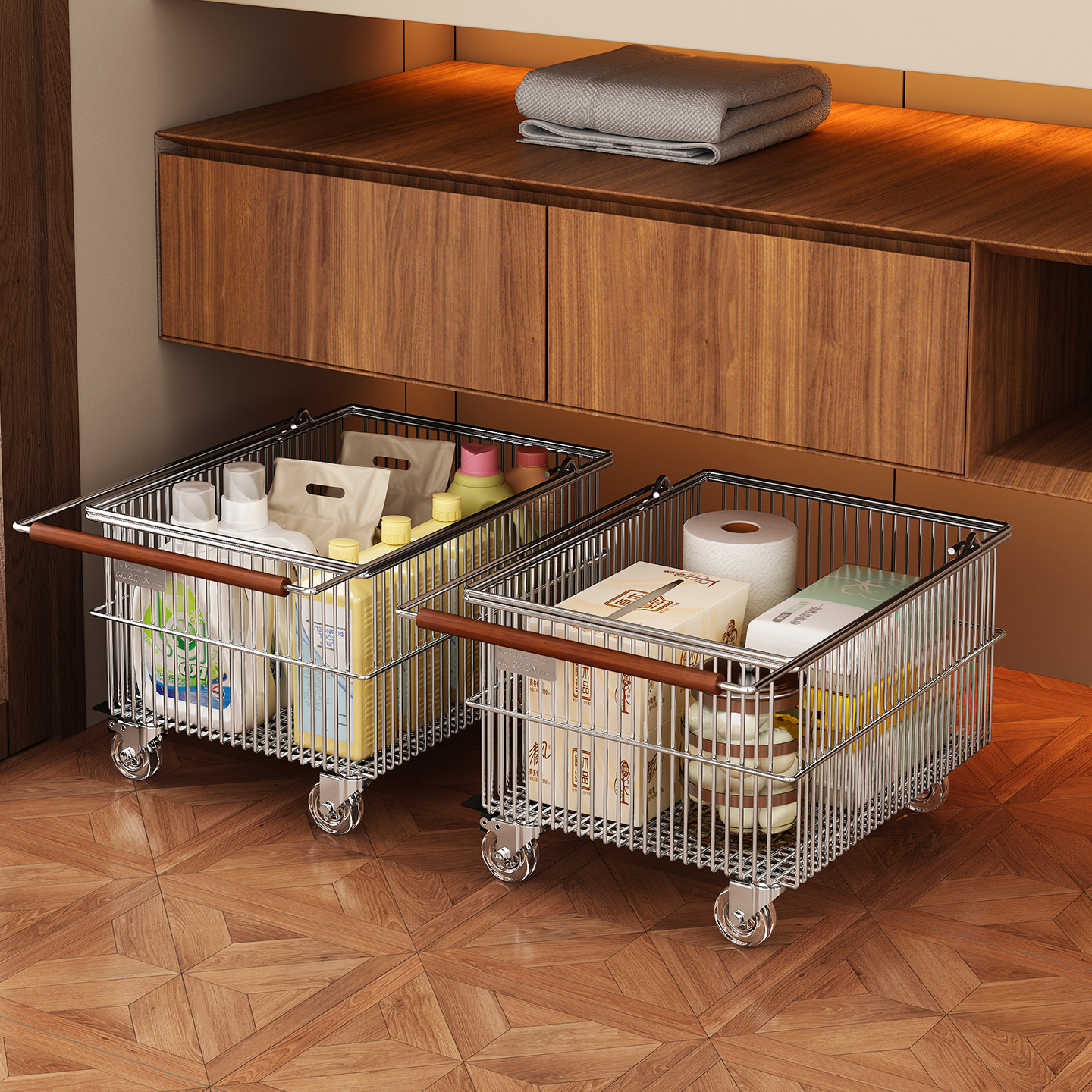 柜下脏衣篓收纳筐脏衣篮家用卫生间浴室收纳篮子可移动推车洗衣篮,收纳整理,其他收纳篮,淘宝优惠券,粉丝福利购,淘宝优惠卷