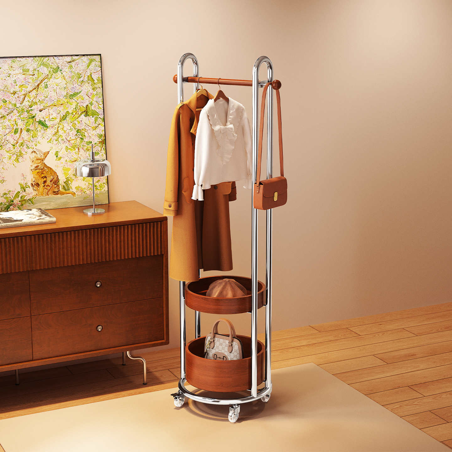 环图挂衣架落地卧室衣帽架实木