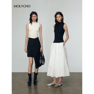 领Mol心yho|高无袖针织背妇c女夏季小立领与修身底衬BYZ衫t恤