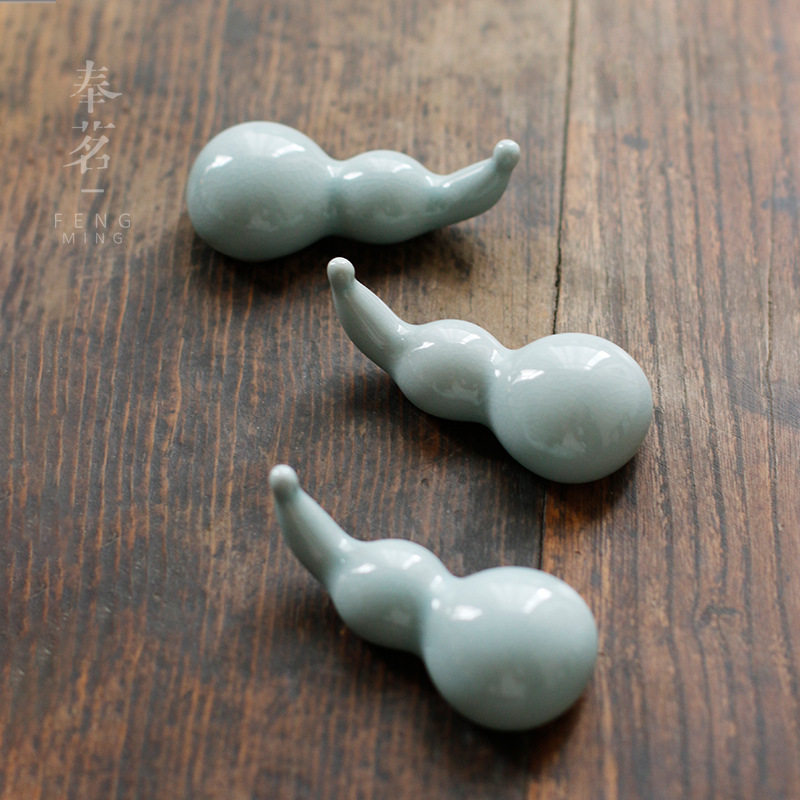 天青汝窑茶枕 开片汝瓷葫芦摆件 功夫茶具配件 茶道零配