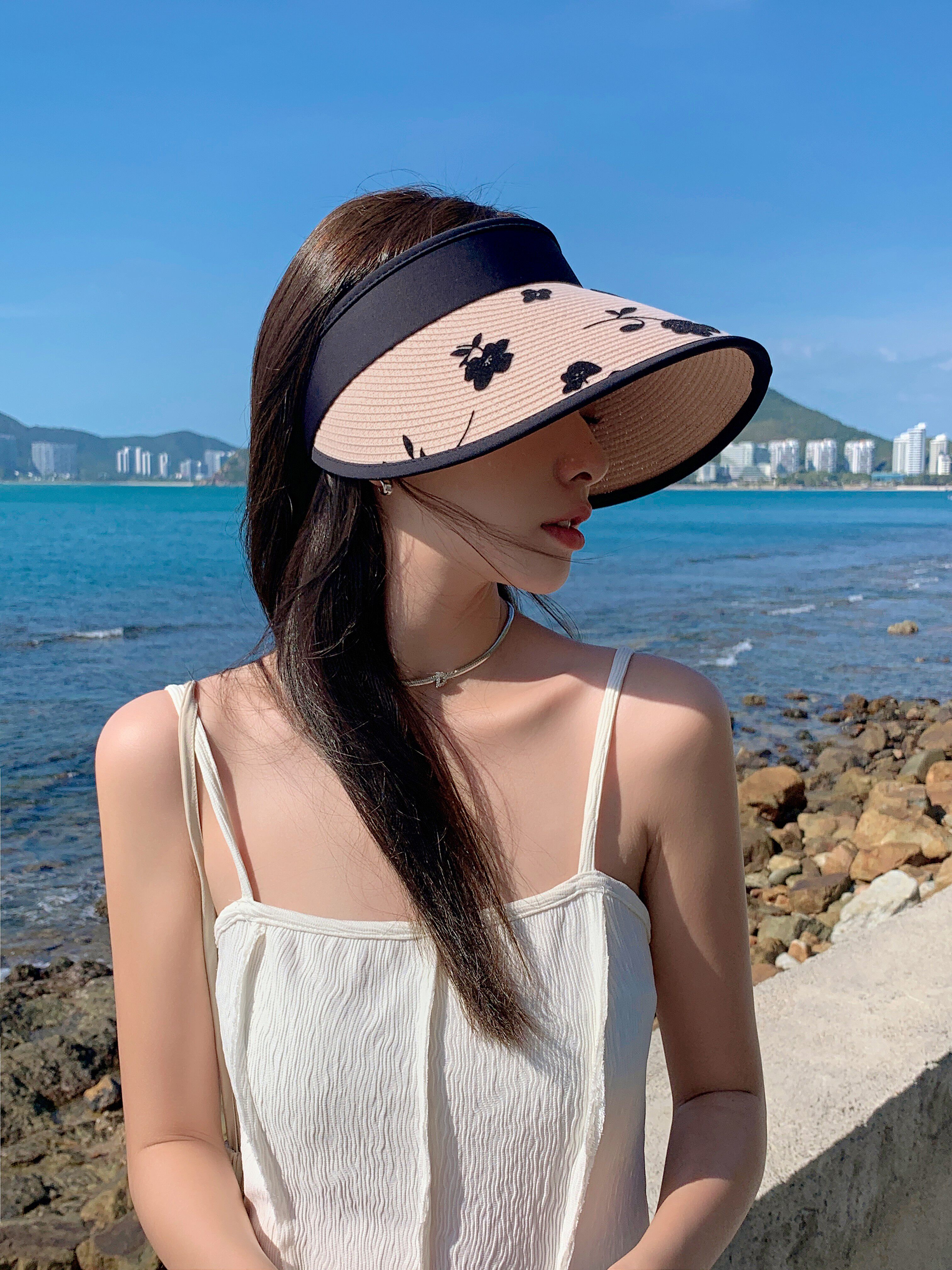 帽子女夏天百搭时尚透气空顶户外防晒遮脸遮阳草帽沙滩太阳凉帽