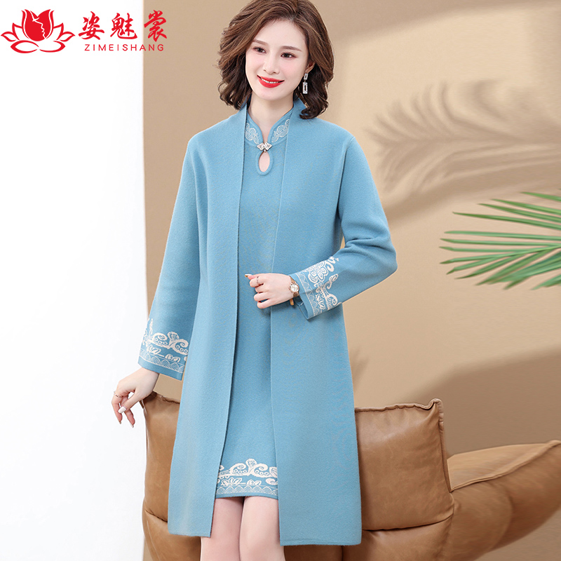 洋气中长款毛衣旗袍大码妈妈装