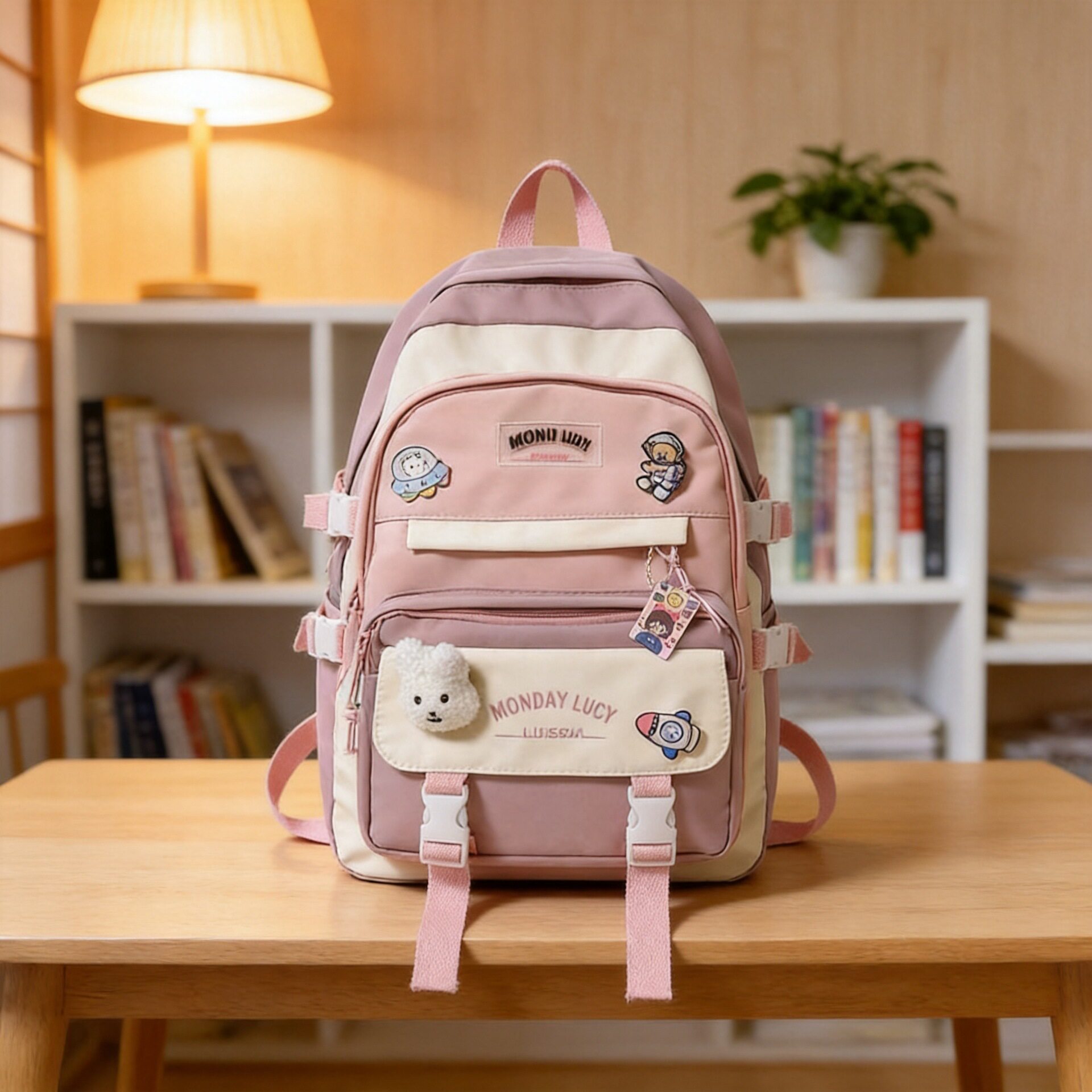 少女撞色书包ins韩版小学初中学生书包森系百搭背包大容量双肩包