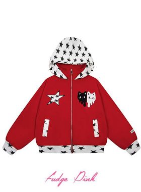 25秋季New美式撞色刺绣连帽夹克外套