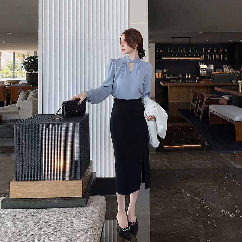 缎面高级感长袖衬衫黑色2026春秋新款女装衬衣设计感小众