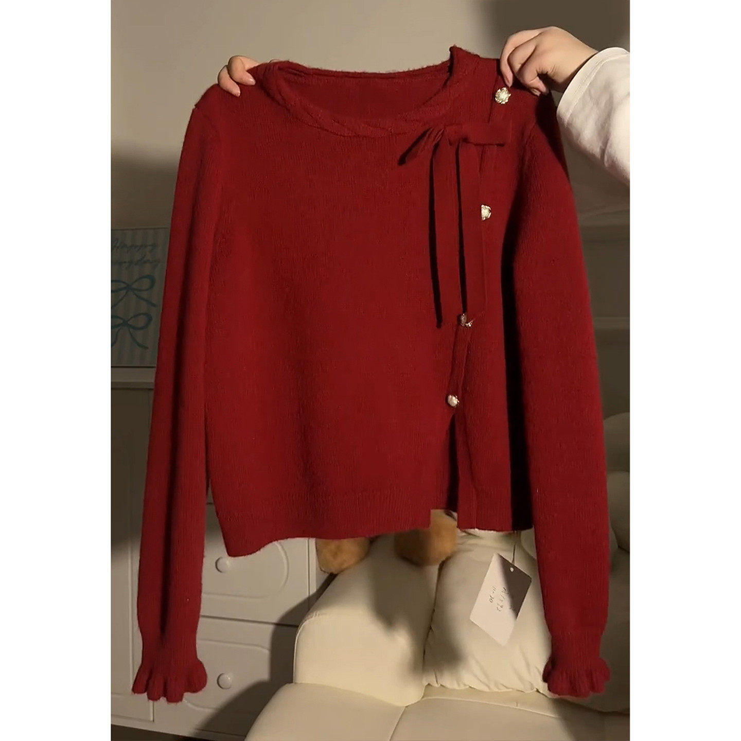 过年新年战袍红色毛衣洋装子女秋冬2026新款巨好看穿搭一整套装