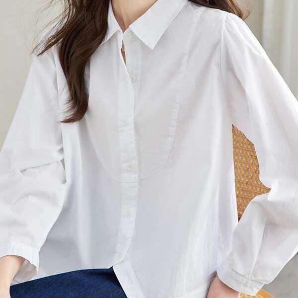 白色长袖纯棉衬衫女装设计感2026春装新款小个子衬衣宽松显瘦上衣