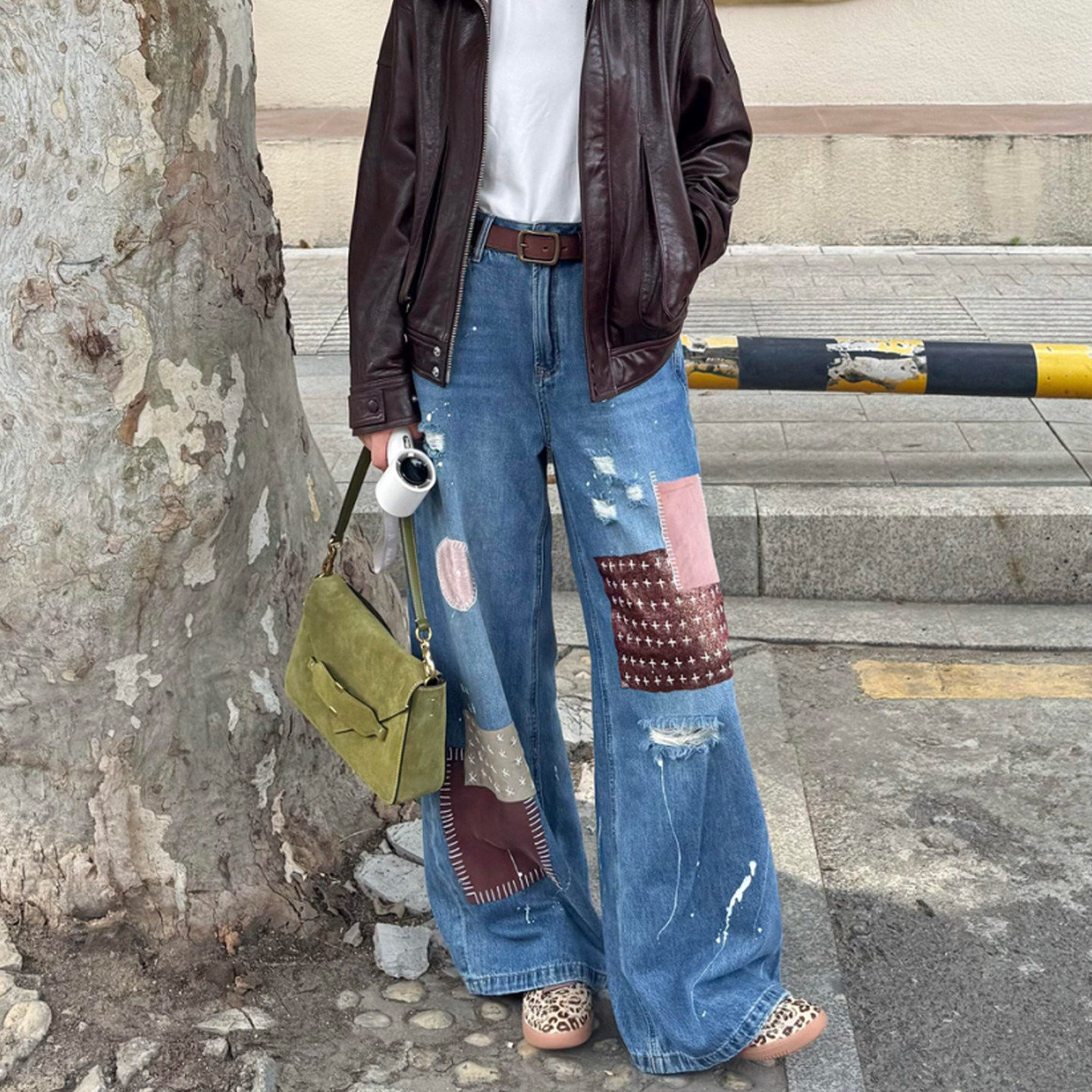 复古设计感破洞牛仔裤女2025秋季新款高腰宽松阔腿休闲垂感直筒裤