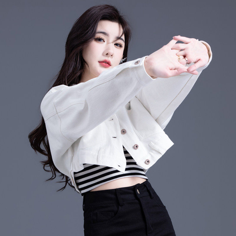 黑色短款牛仔外套女春秋2