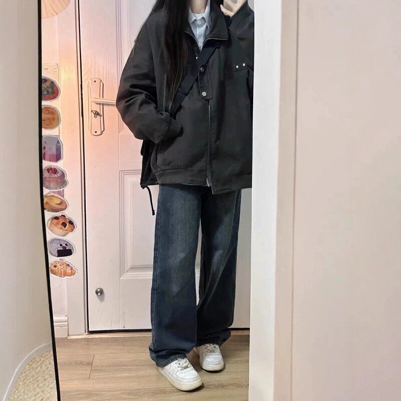 黑色外套女春秋款2025新款宽松休闲百搭翻领薄款夹克上衣棒球服潮
