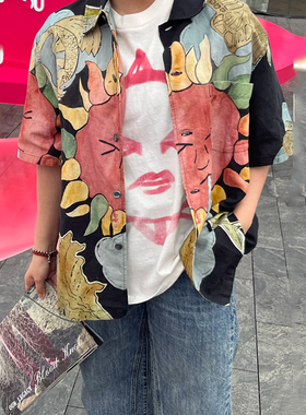 现货】OurLegacy风格25SS BoxShirt太阳花印花棉麻短袖衬衣男女款