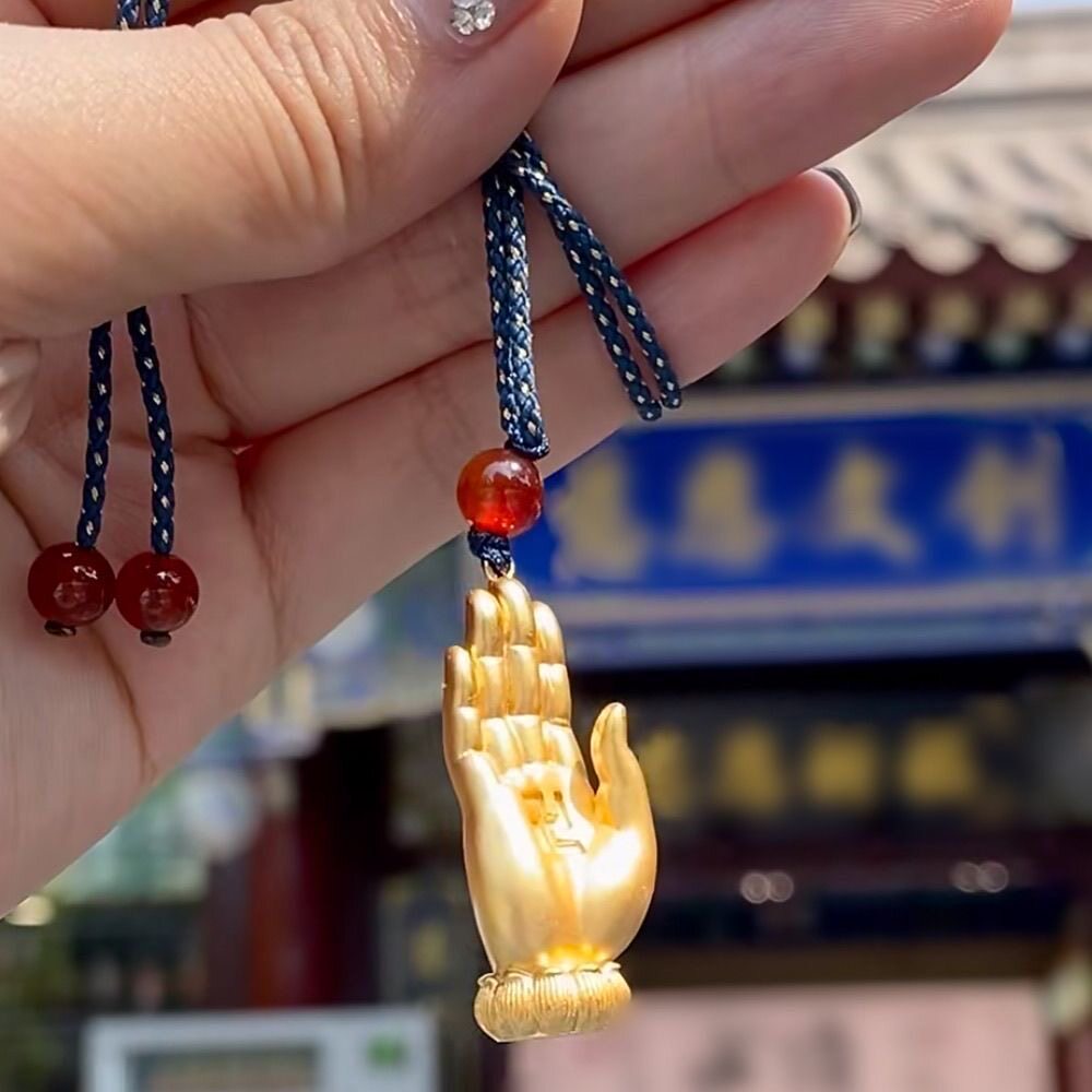 中国风莲花佛手施愿印施无畏印吊坠项链国潮复古情侣闺蜜学生古风