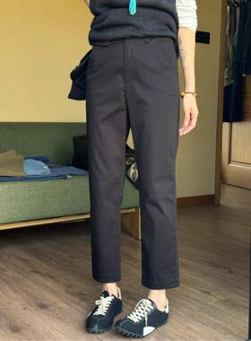 周浪清小个子窄版九分直筒裤女款2025新款夏季黑色薄款休闲烟管裤