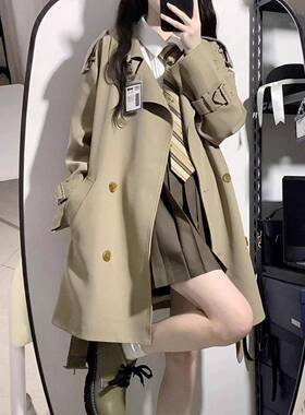 黑色中长短款风衣女2025春秋新款韩系小个子学生上衣卡其色JK外套