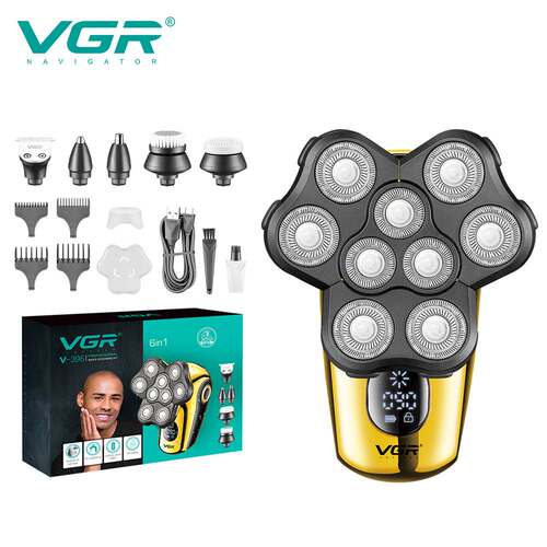 VGR跨境多功能数显剃须刀IPX7防水六合一套装理发鼻毛修剪器V-396