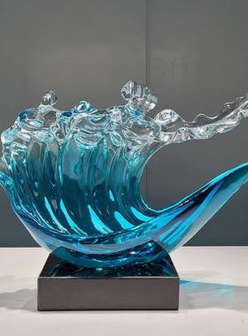 现货碧蓝色浪花工艺品透明树脂摆件酒店玄关家居饰品艺术摆设