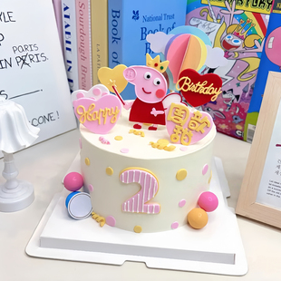 饰小朋友烘焙插件儿童小伙伴生日礼物玩具 皇冠小猪一家四口蛋糕装