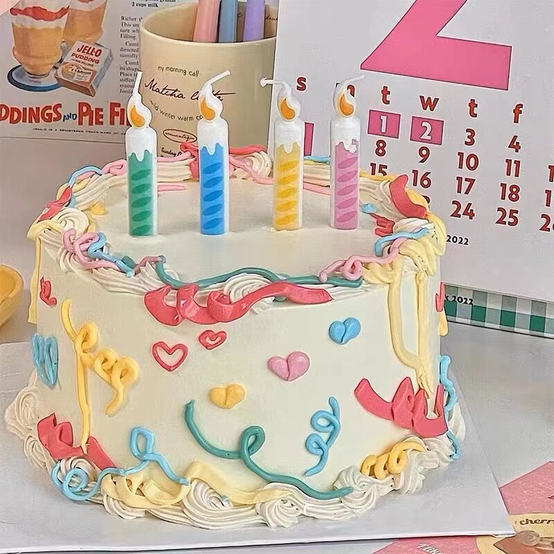 韩国ins复古条纹生日蜡烛蛋糕