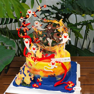 元神人物亚克力胡桃蛋糕装饰摆件游戏动漫立牌二次元甜品烘焙插件