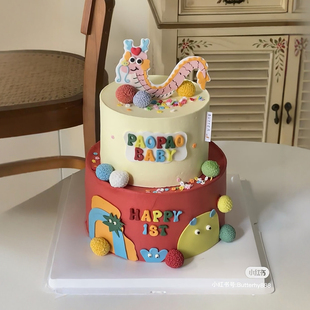 粉色龙宝宝周岁蛋糕装 饰摆件中国龙小朋友周岁宴甜品烘焙插件插牌