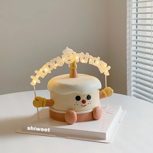 可爱卡通小女生蛋糕装 Birthday生日快乐字母灯牌 饰摆件发光happy