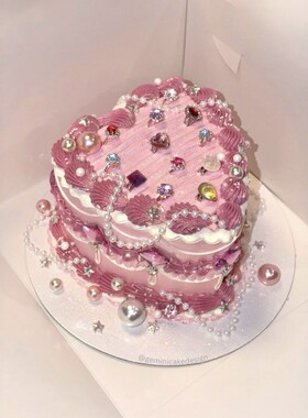 女朋友少女戒指钻石宝石甜品蛋糕装饰摆件珍珠礼物情侣周年插件