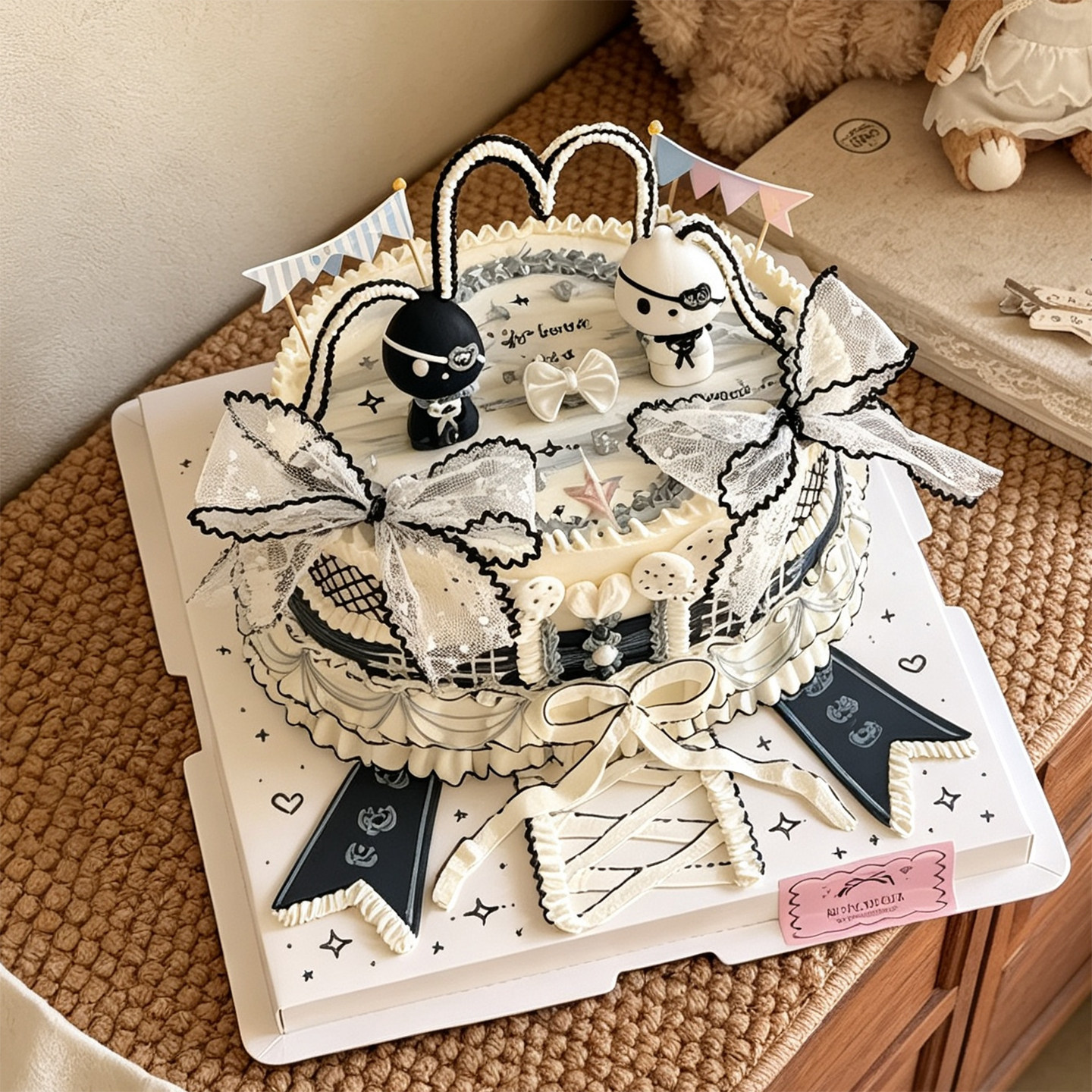 蕾丝圆点波点蝴蝶结波浪邹邹围边蛋糕装饰摆件仙女丝带甜品插件