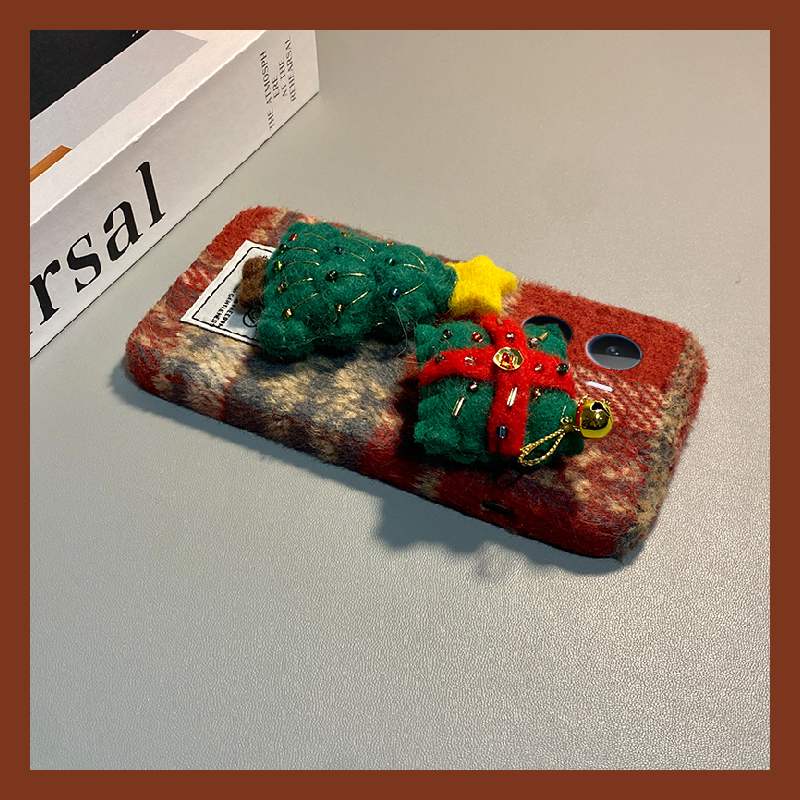 ins风格子圣诞树适用vivoiqooneo11手机壳iqooneo10毛绒iqneo9spro绒布8se秋冬季7por竞速版5s活力版6保暖855