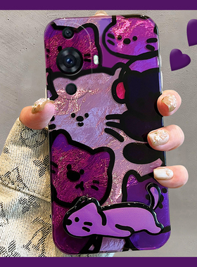 紫色猫咪适用华为nova12pro手机壳11ultra立体10z隐形9se支架8锡纸纹7i卡通6硅胶5i透明4e活力版3i/2plus可爱