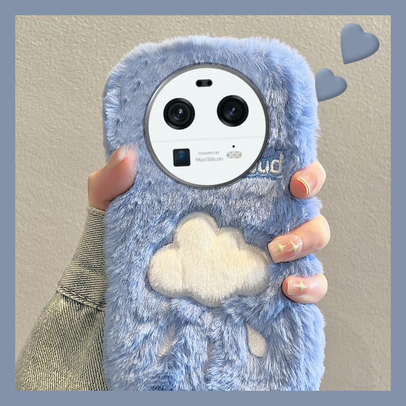 毛绒绒毛茸茸蓝色刺绣白云手机壳