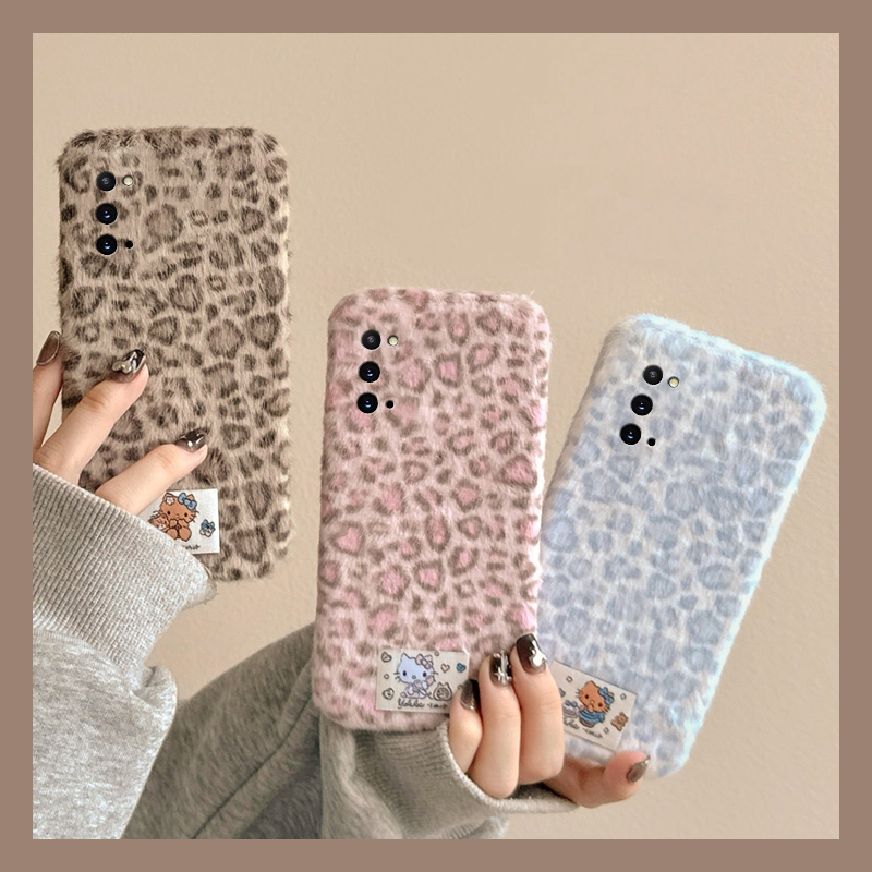 豹纹凯蒂猫贴纸适用三星a90手机壳a80卡通a70s可爱a50秋冬季a30毛绒绒a20毛茸茸a10软a52/a8s/galaxy/a53/f52