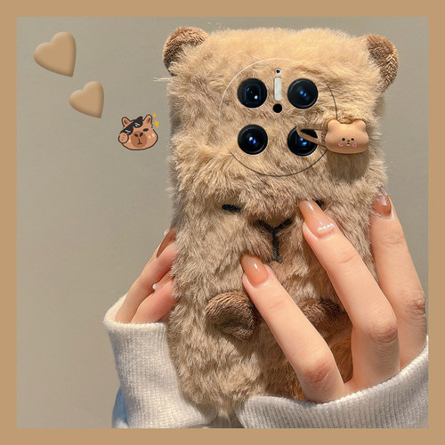 毛绒绒卡皮巴拉水豚适用华为mate70手机壳meta70pro+毛茸茸m70rs卡通por可爱十冬天mete超萌huawei绒毛立体女