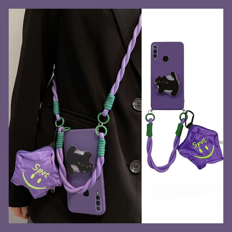 紫色猫咪适用vivoz5手机壳u3立体y9s支架y3零钱包u3x斜挎y7s可背z5x硅胶z6卡通z3i斜跨z1i软壳nex3s/vivo新款