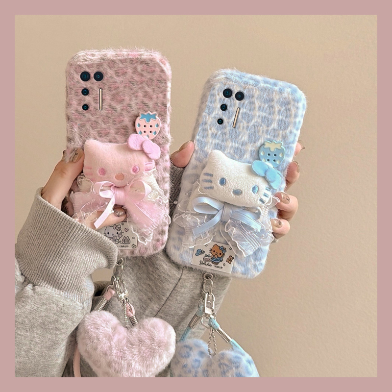 草莓豹纹kt猫适用坚果pro3手机壳pro2挂件pro2s挂绳r2秋冬季r1硅胶por毛绒毛茸茸全包防摔暖手可爱卡通立体软
