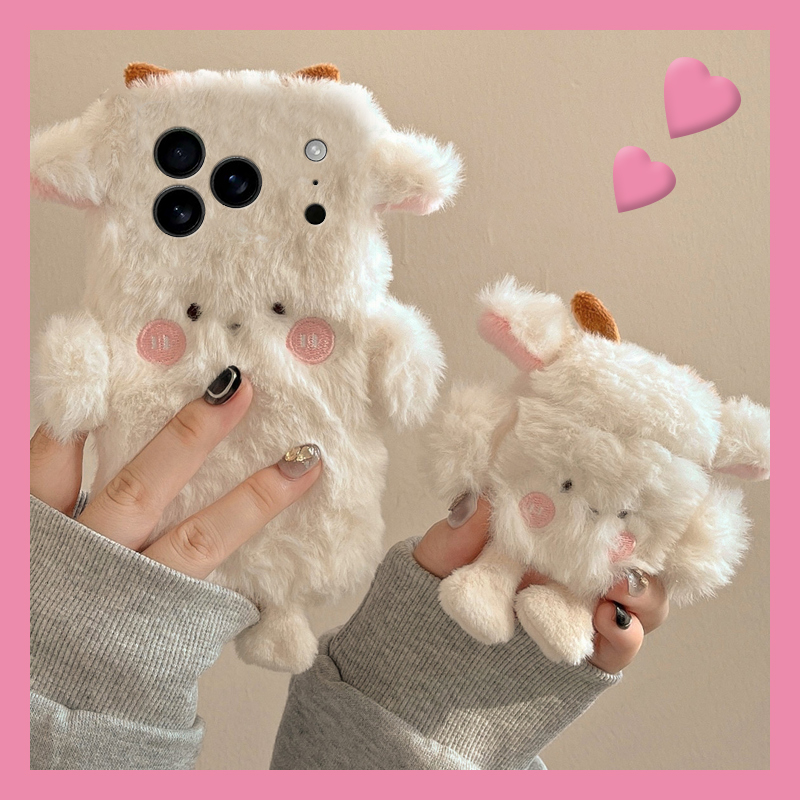 可爱小绵羊适用苹果17promax手机壳华为pura80荣耀400pro小米15立体vivos30保暖opporeno14秋冬季x200毛茸茸p