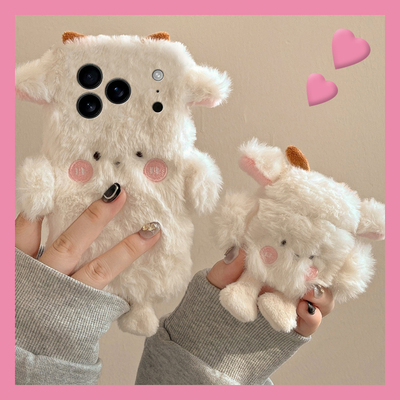 可爱小绵羊适用苹果17promax手机壳华为pura80荣耀400pro小米15立体vivos30保暖opporeno14秋冬季x200毛茸茸p
